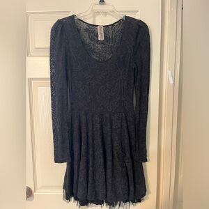 Free People Black Long Sleeve Lace Mini Dress